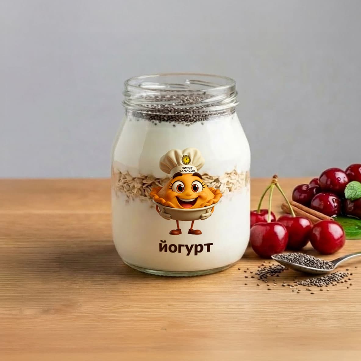 Йогурт с овсянкой и вишней